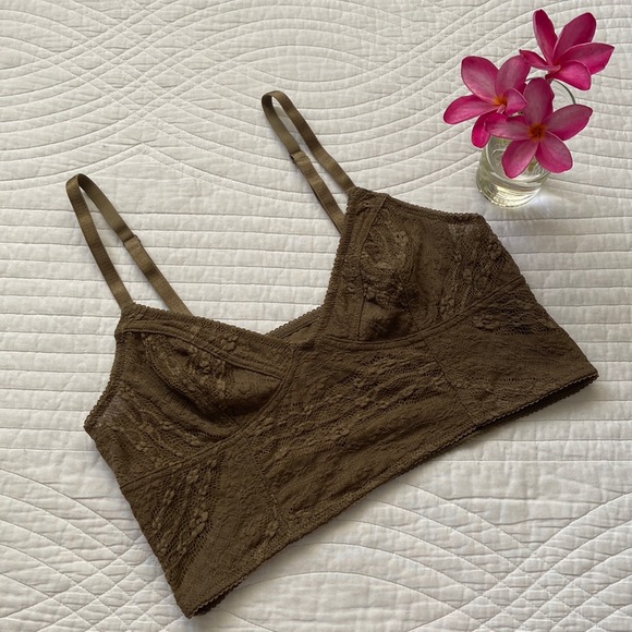 Free People Longline Bralette Lace Bustier Dark Olive Small - Picture 14 of 16